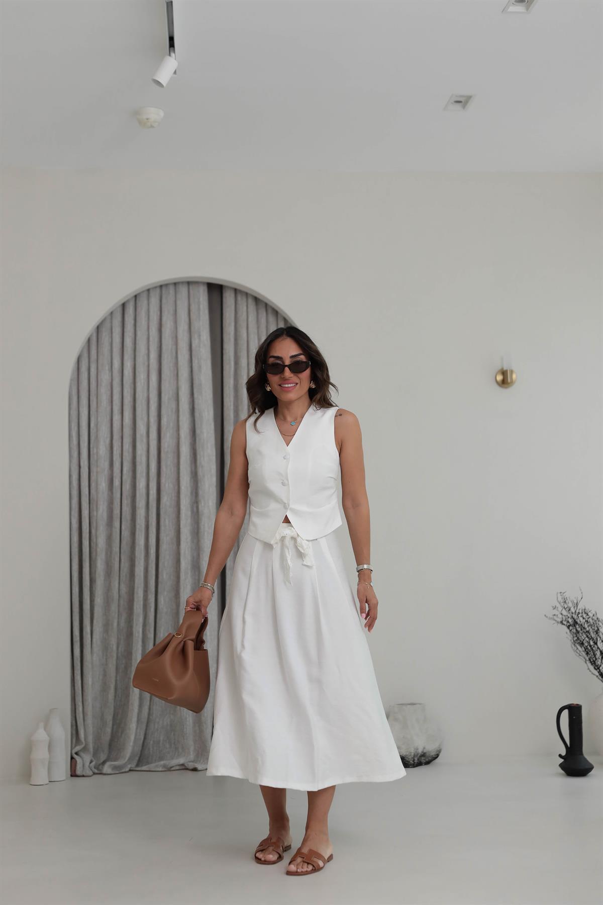 0275 Pensli Yelek & Etek Takım EKRU