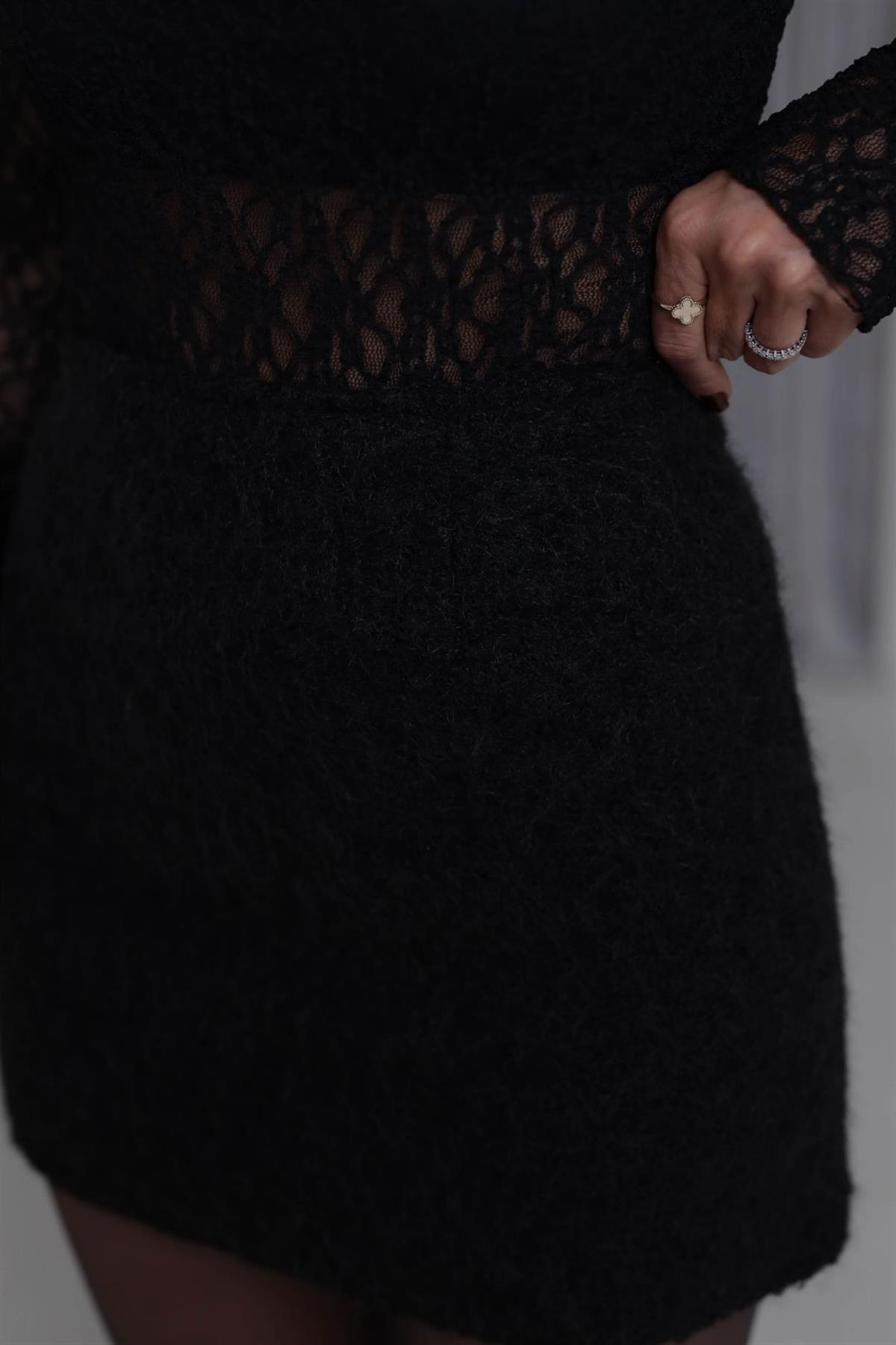 8405 Yünlü Astarlı Mini Etek SİYAH