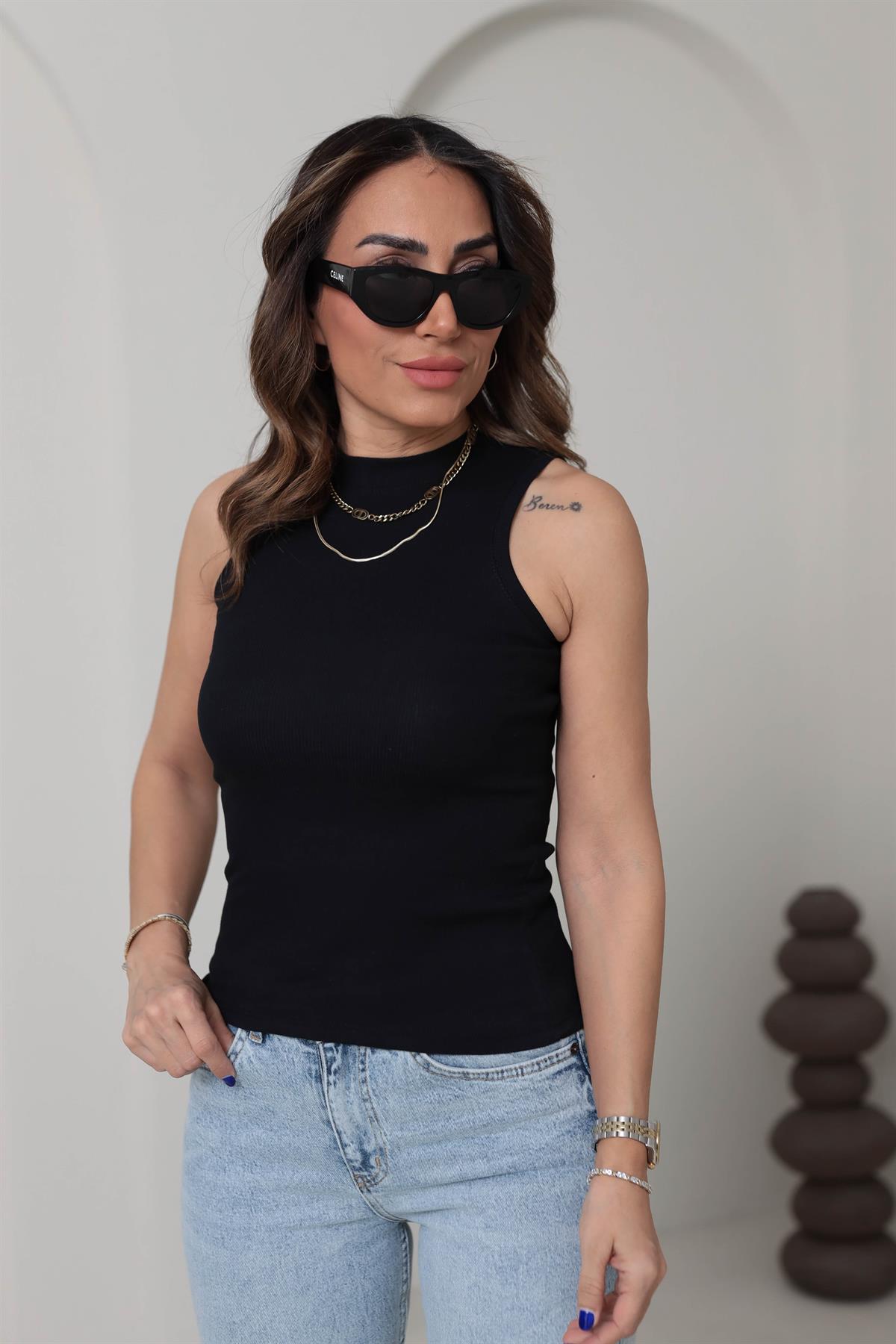 1125 Halter Yaka Pamuklu Atlet SİYAH