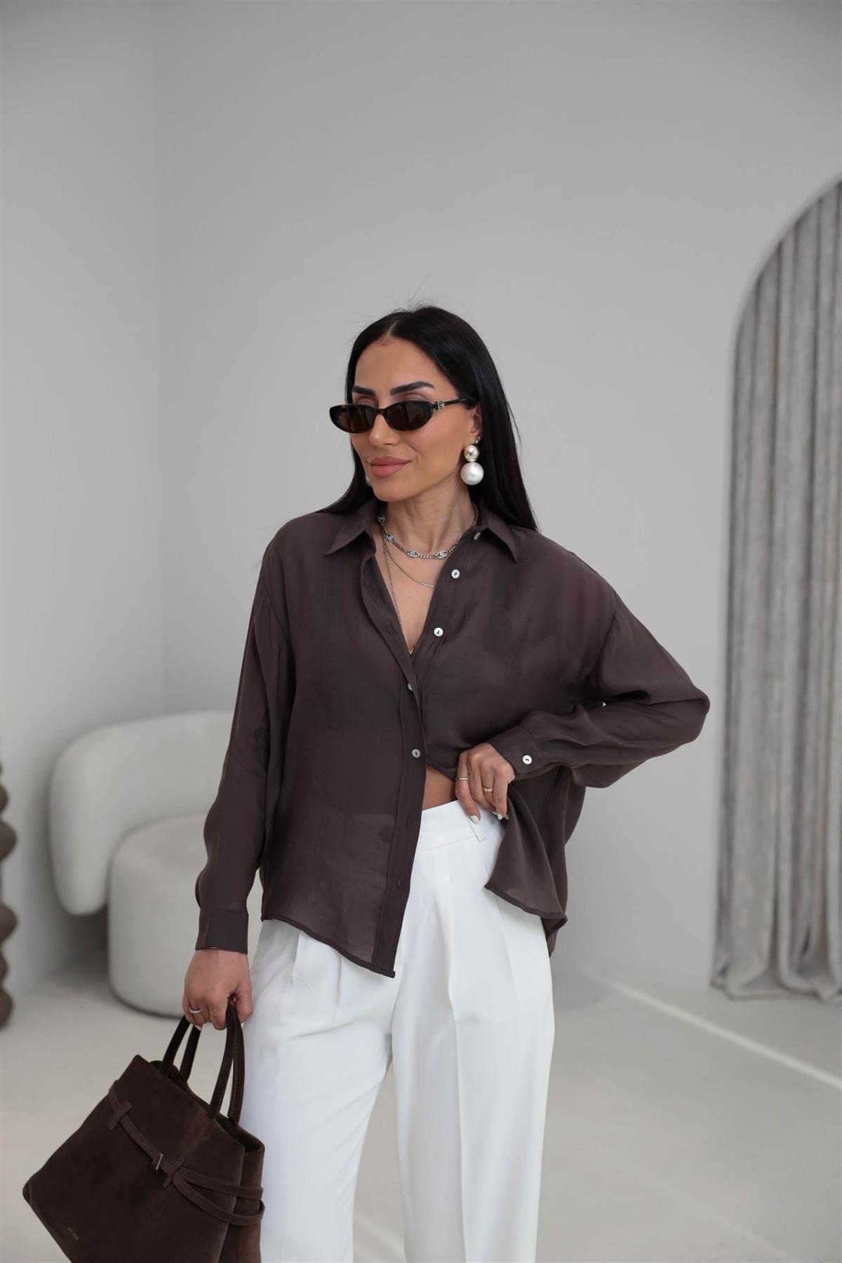 7393 Transparan Gömlek ACI KAHVE