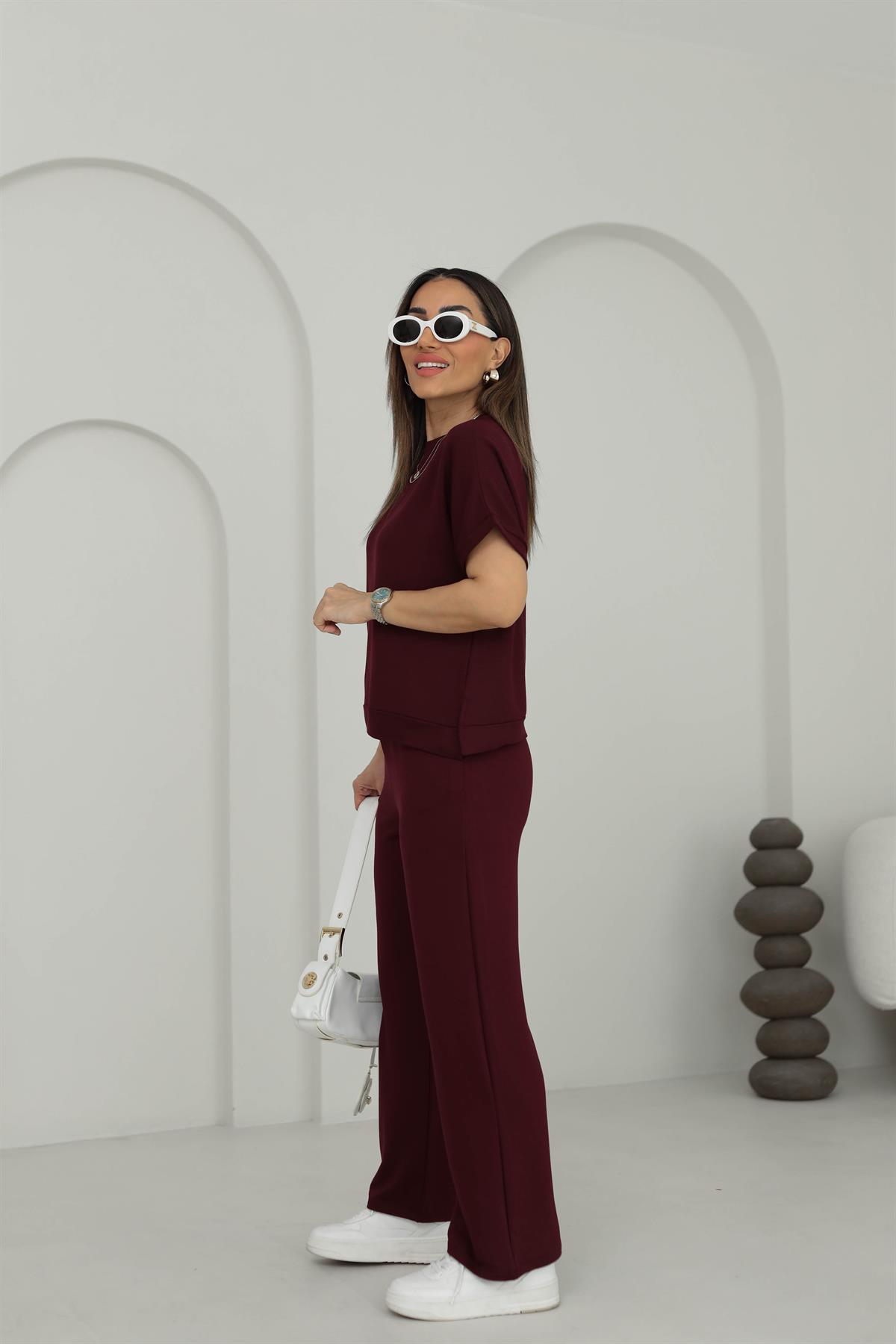 3183 Kısa Kol Modal Takım BORDO