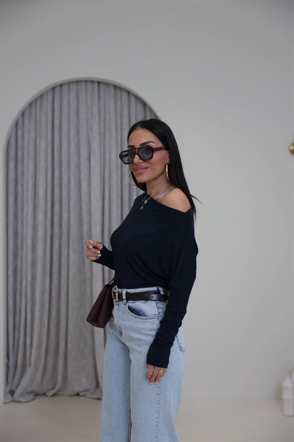 7221 Degaje Yaka Modal Bluz LACİVERT