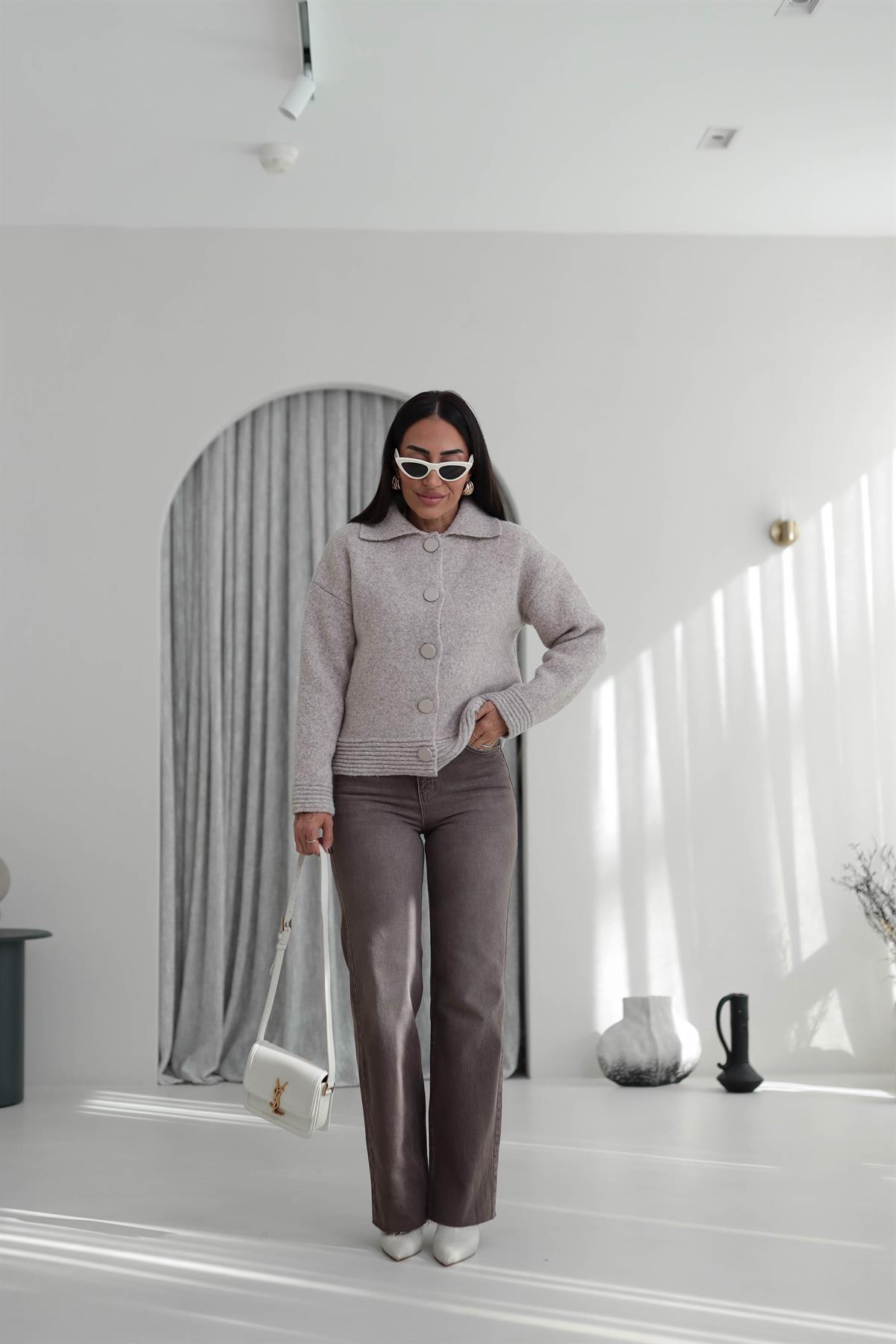 Za Taşlamalı Yüksek Bel Palazzo Jean KAHVE