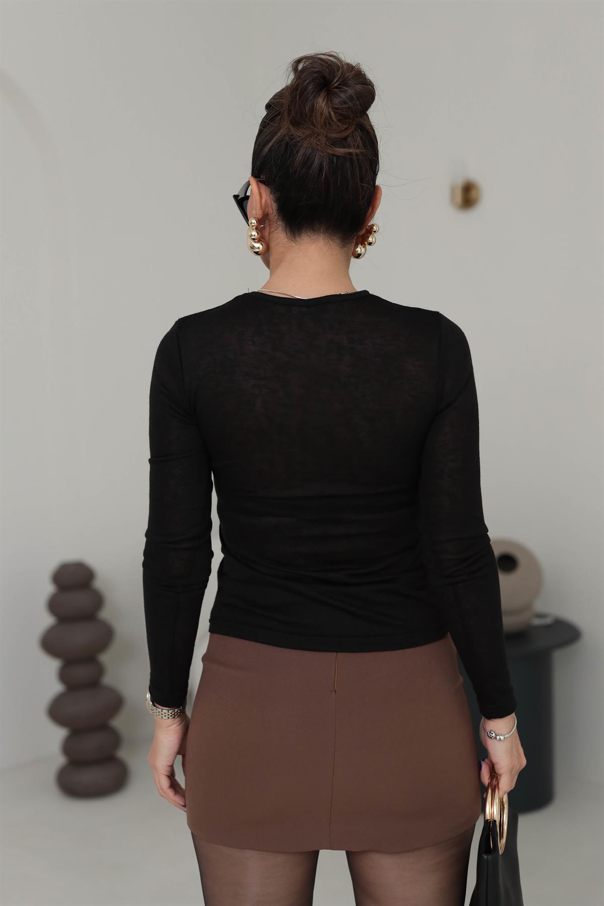 1091 Bisiklet Yaka Transparan Bluz SİYAH