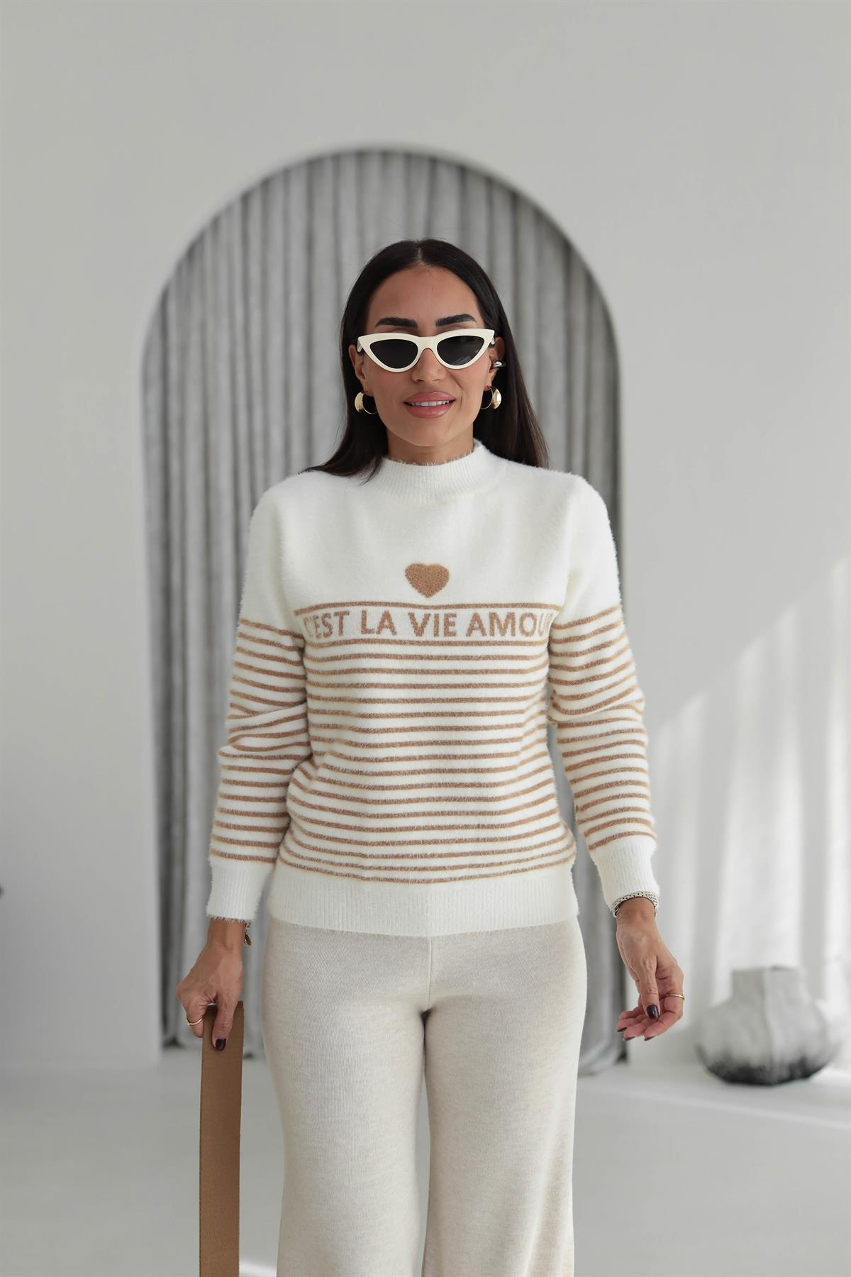 4817 Amour Çizgili Angora Kazak CAMEL