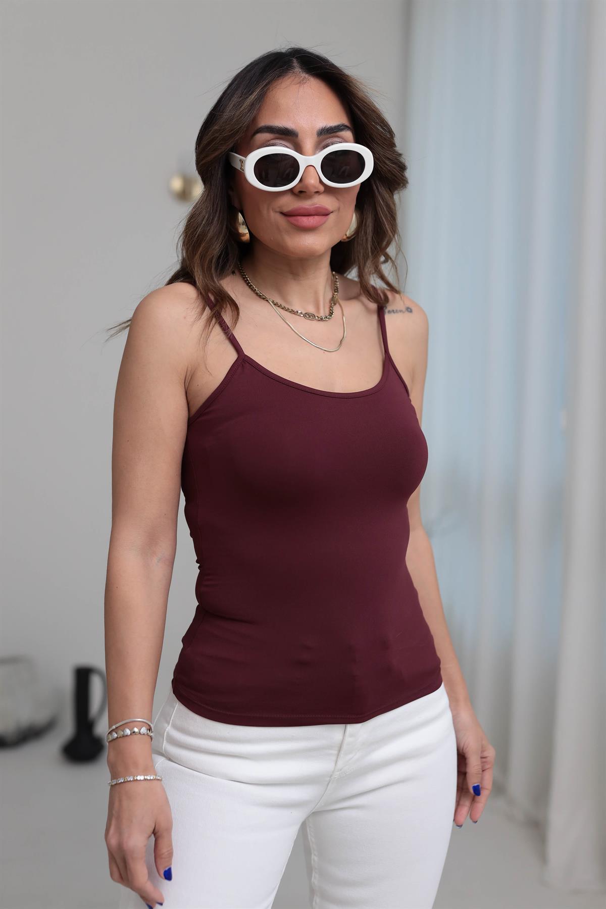 0901 İp Askılı Likralı Polyamid Atlet BORDO