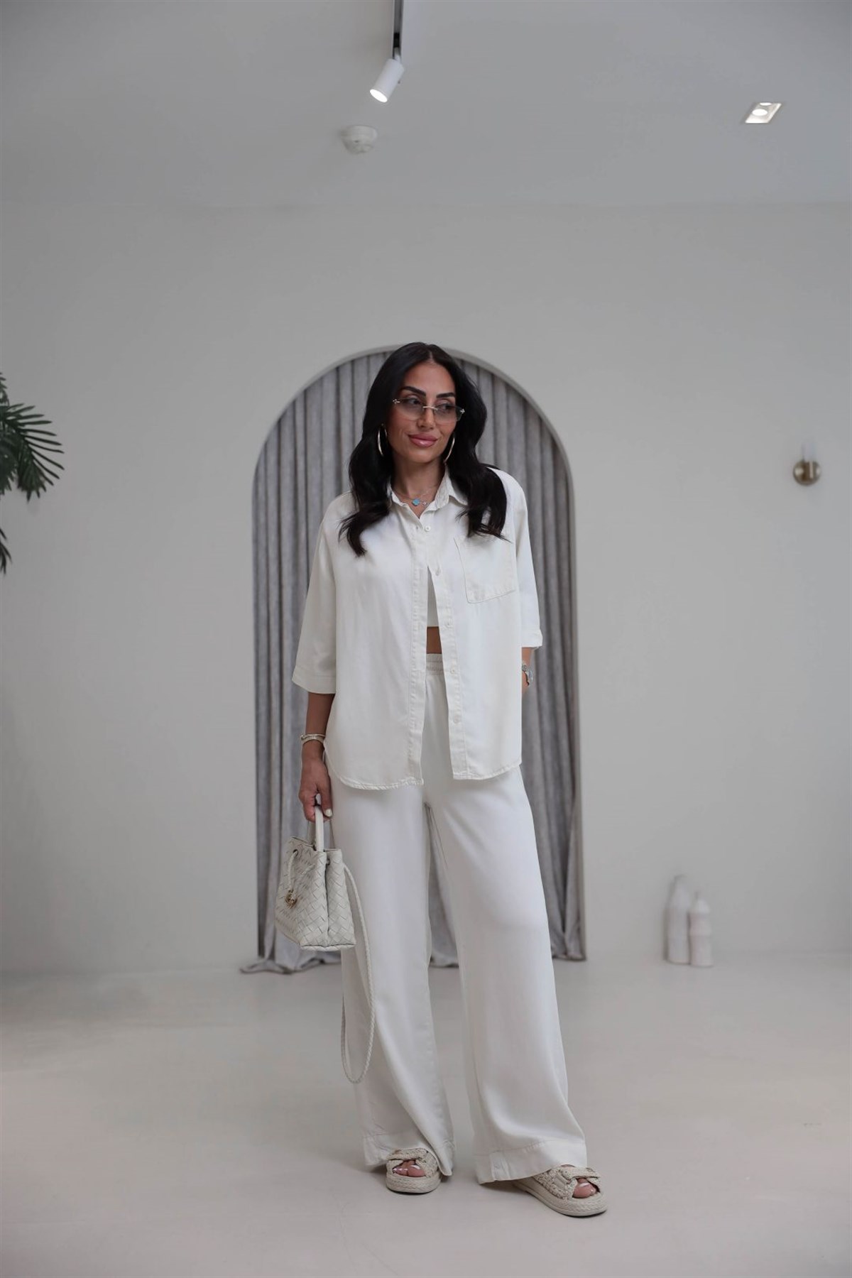 3444  Soft Tencel Kumaş Oversize Takım EKRU