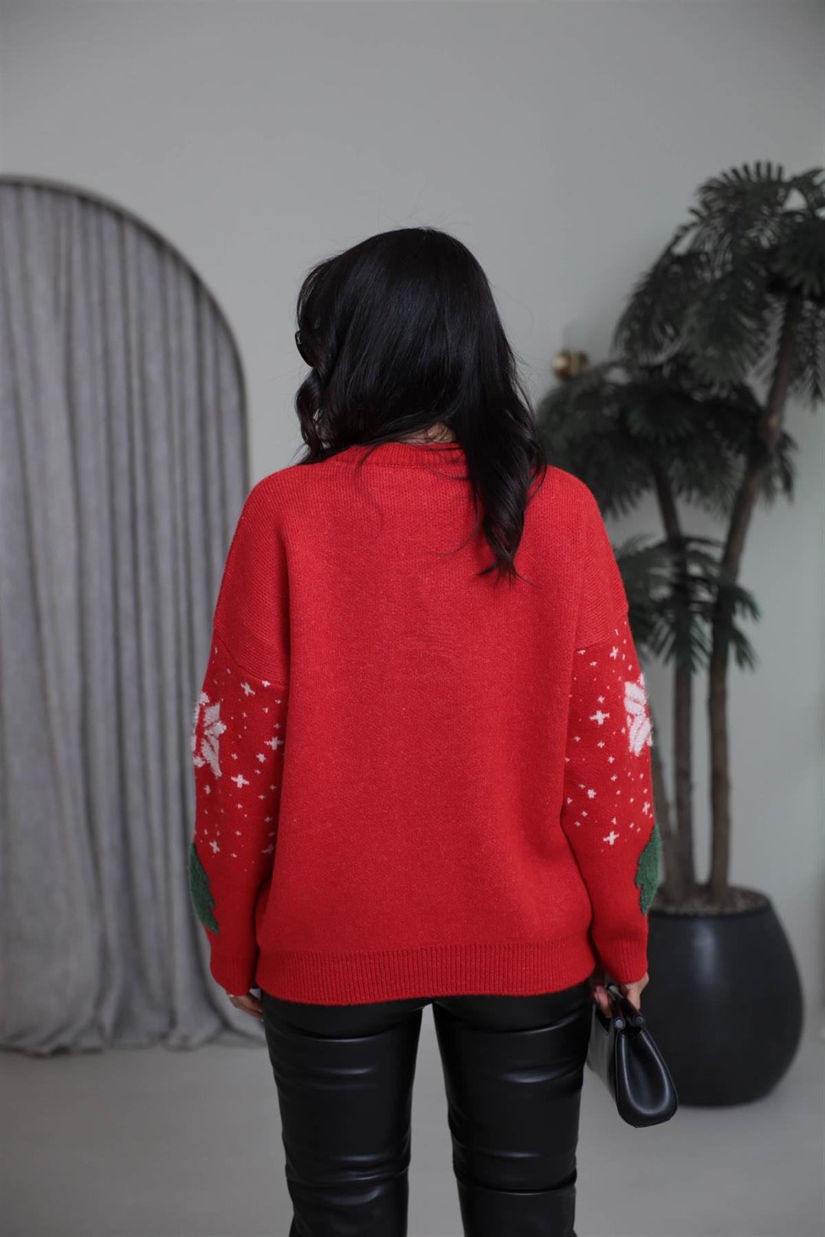 0016 Bisiklet Yaka Kar Taneli Kazak KIRMIZI