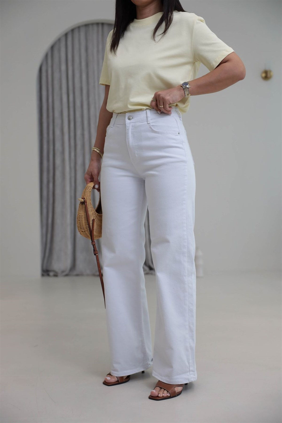 488 Likralı Wide Leg Jean BEYAZ