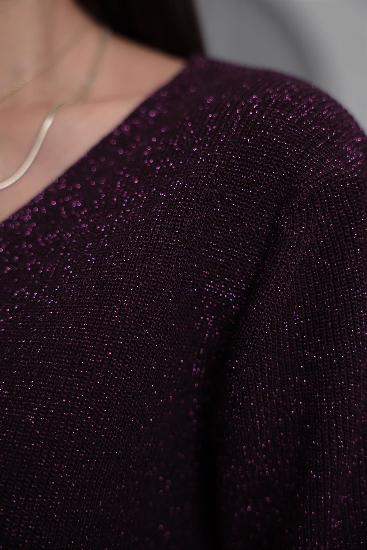 152 V Yaka Simli Viskon Triko Bluz MÜRDÜM