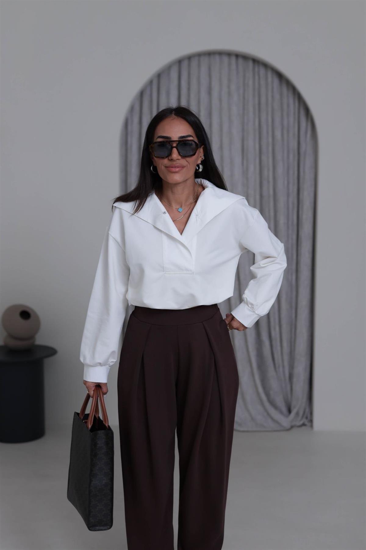 6720 Poplin Yaka Altı Lastikli Sweatshirt EKRU