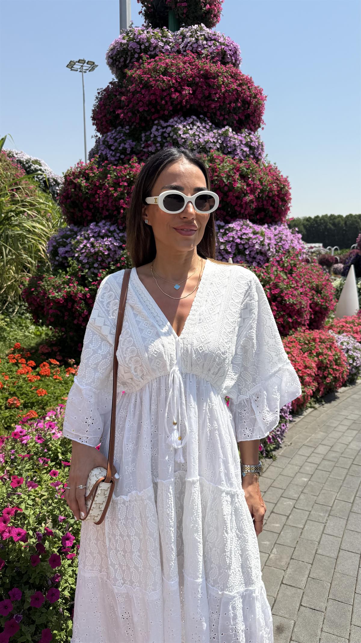 DXB Belden Büzgülü Komple Güpür Elbise BEYAZ