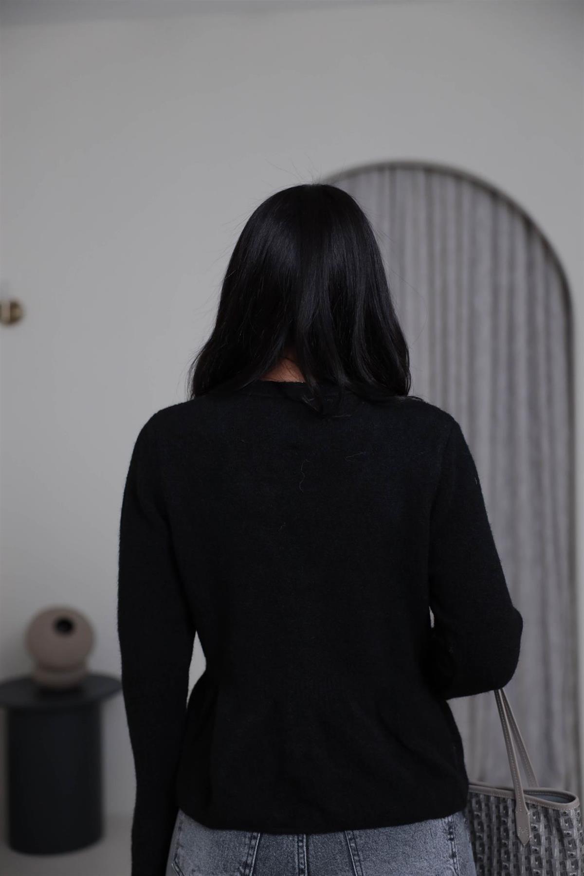 4930 V Yaka İspanyol Kol Peplum Hırka SİYAH