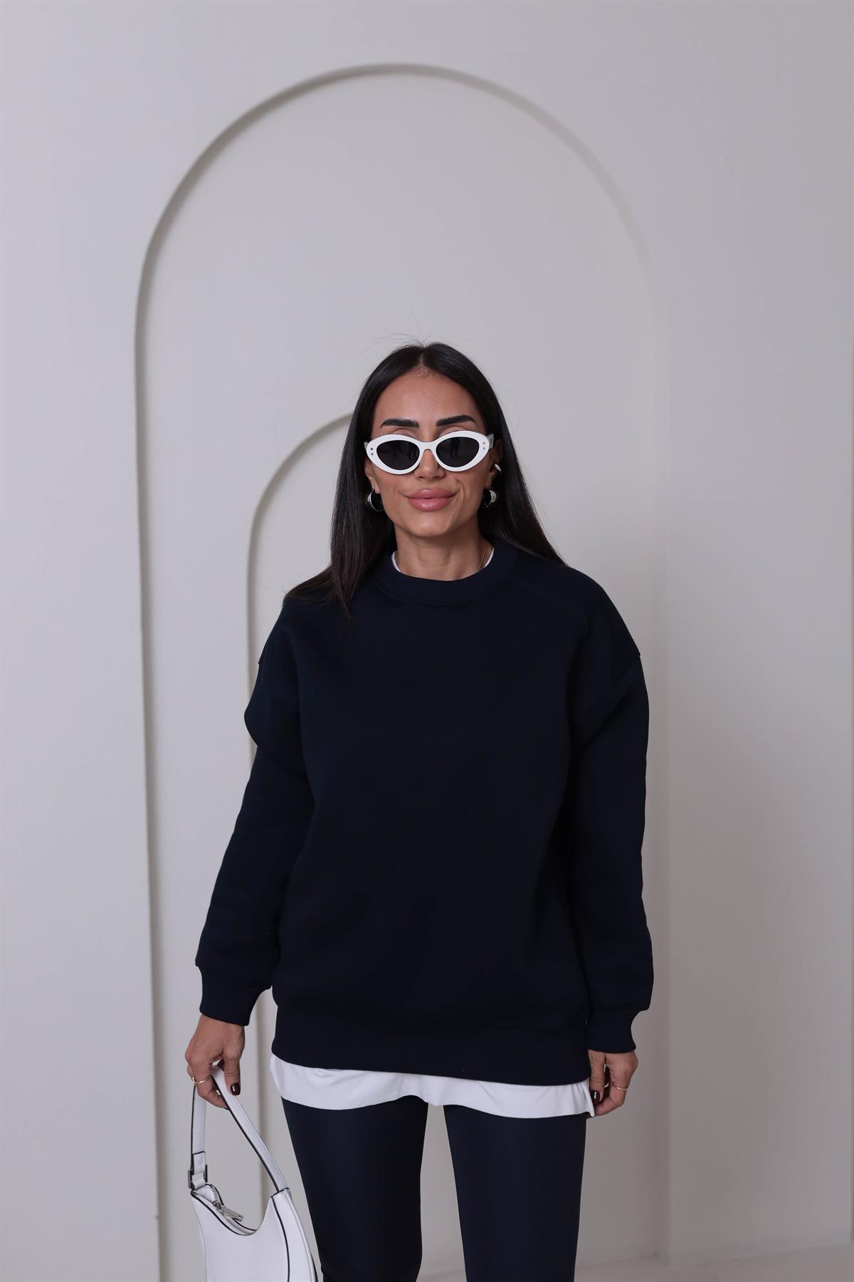 7912 Bisiklet Yaka Şardonlu Sweatshirt LACİVERT
