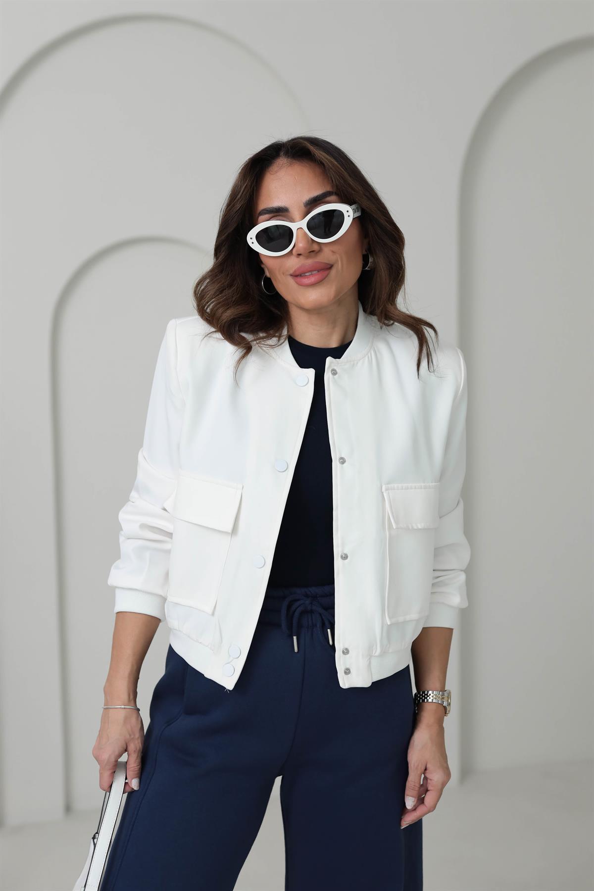 5267 Vatkalı Cep Detaylı Bomber EKRU