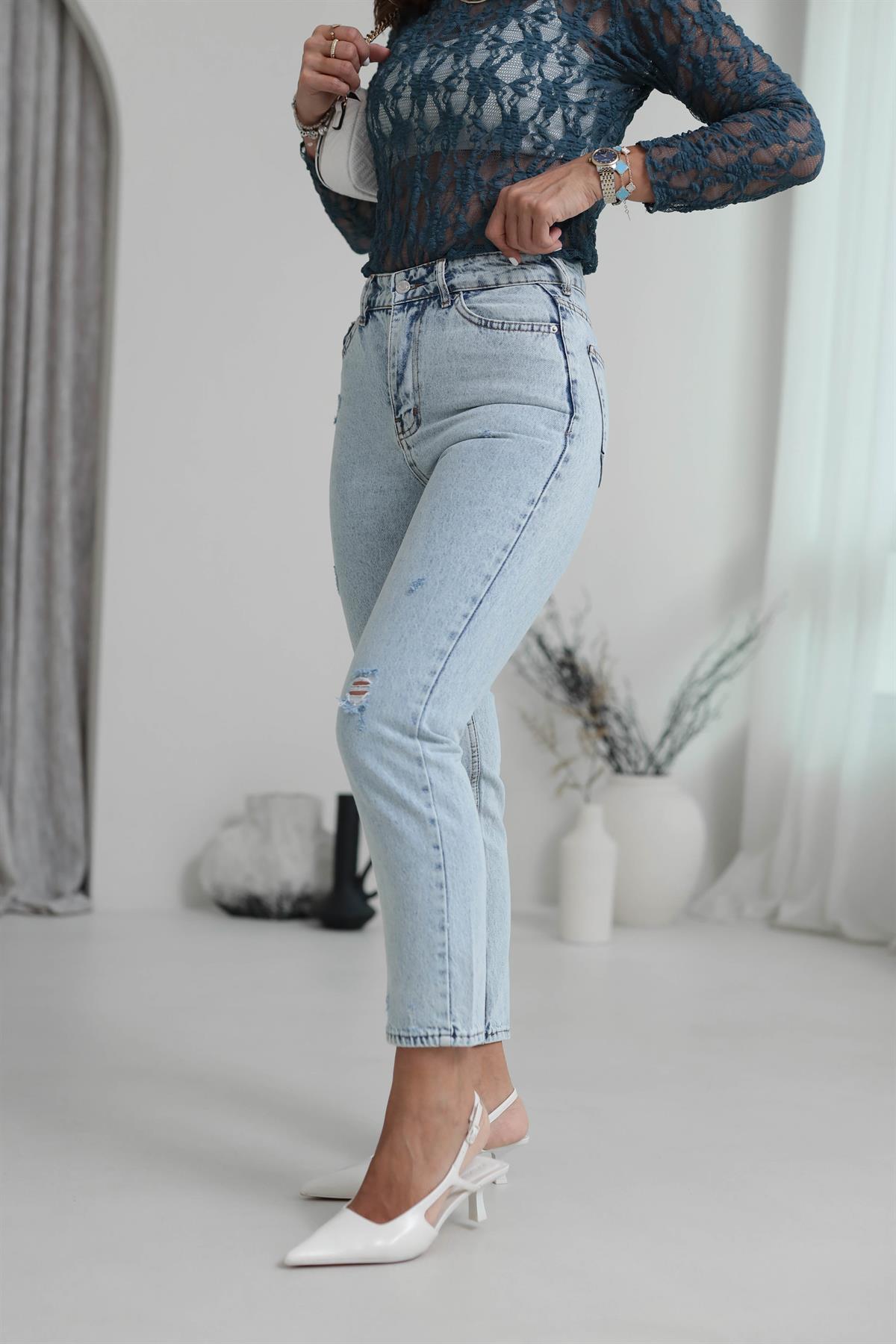 4670 Mini Yırtık Detaylı Jean BUZ MAVİ