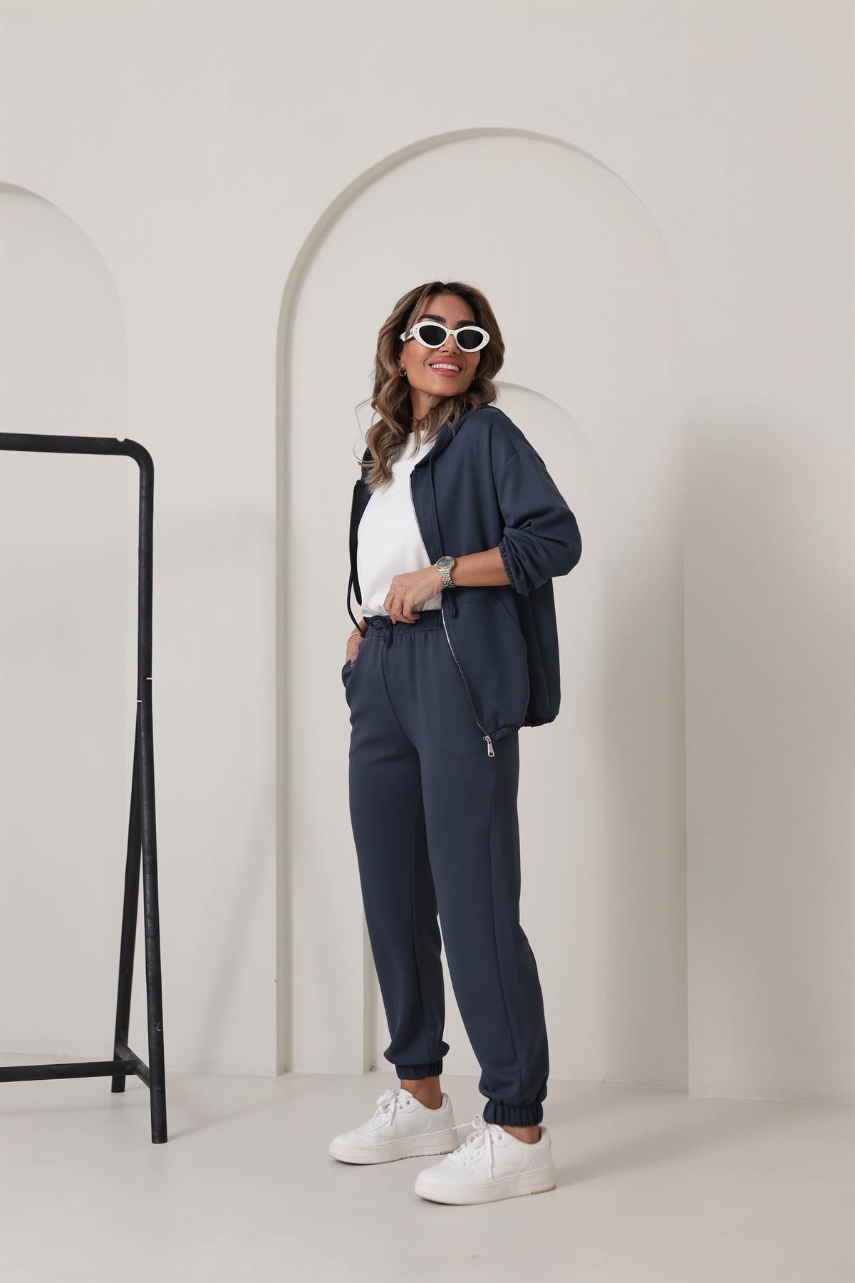 0091 Bel Lastikli Modal Kumaş Takım ANTRASİT