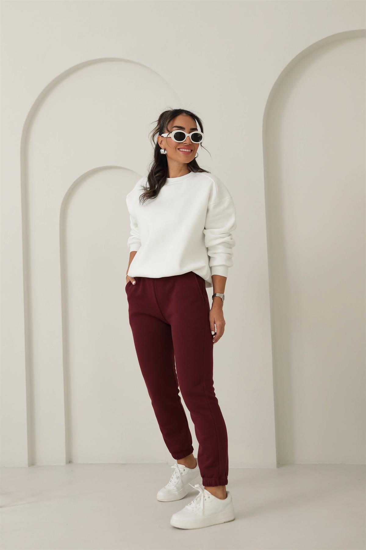 5574 Bel ve Paça Lastikli Eşofman Altı BORDO