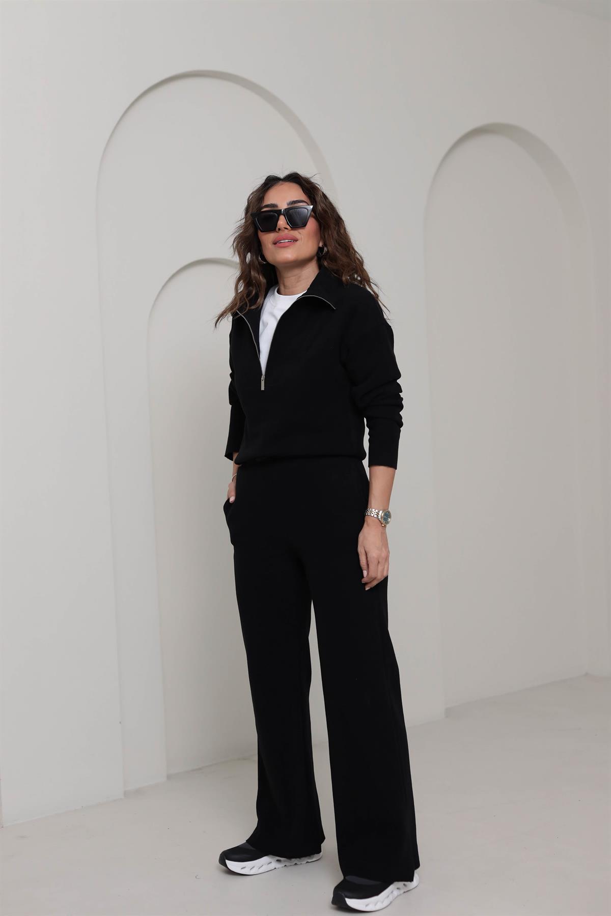 6464 Yarım Fermuarlı Selanik Takım SİYAH