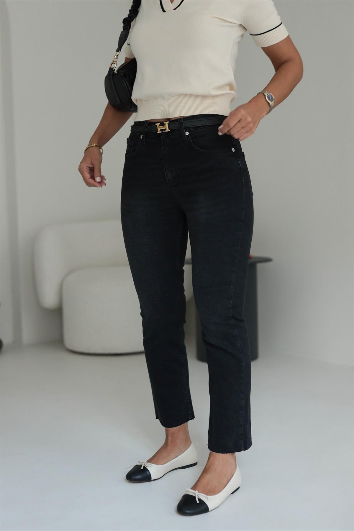 ZA Lazer Kesikli Boyfit Jean SİYAH