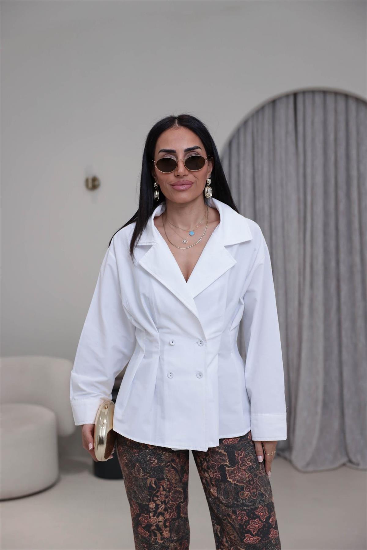 3242 Dört Düğmeli Tasarım Gömlek BEYAZ