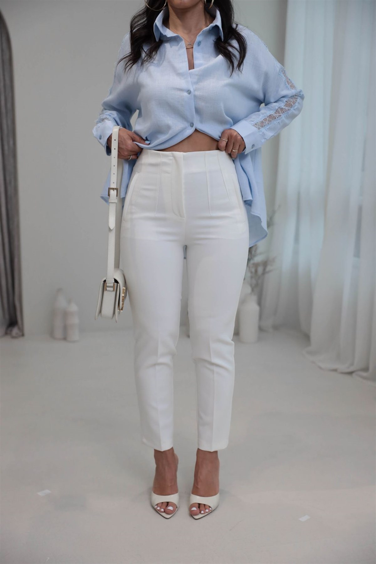 U5113-K Önü Flotalı Kumaş Pantolon EKRU