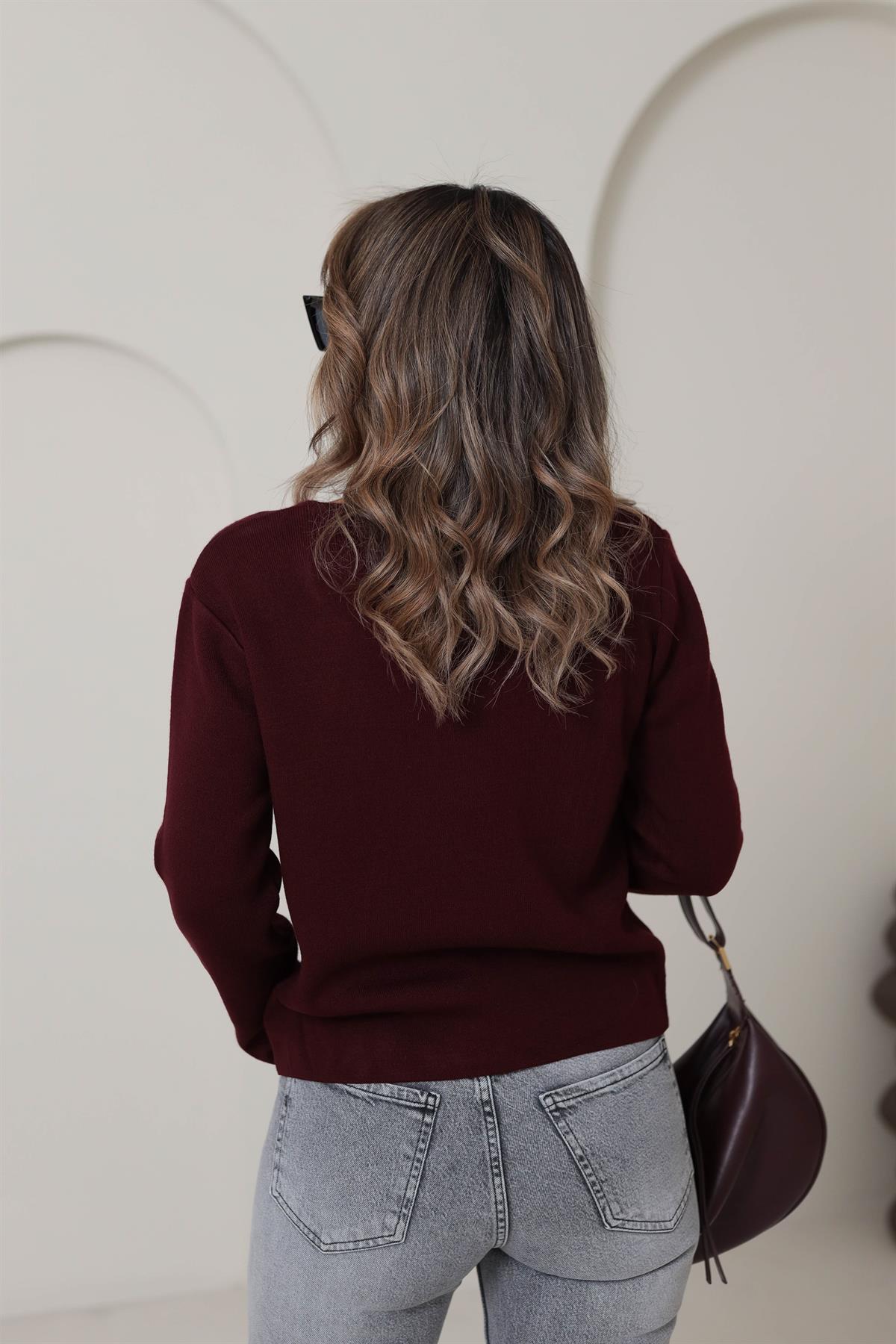 5832 V Gold Tokalı Yumuşak Triko BORDO