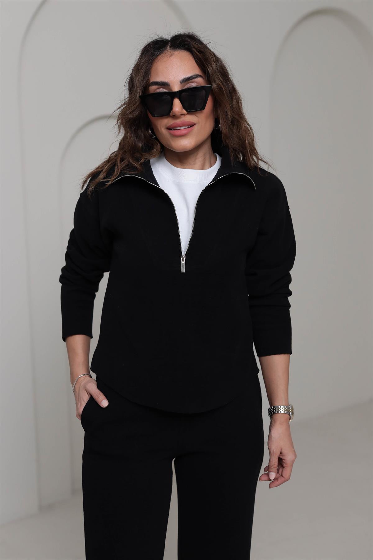 6464 Yarım Fermuarlı Selanik Takım SİYAH