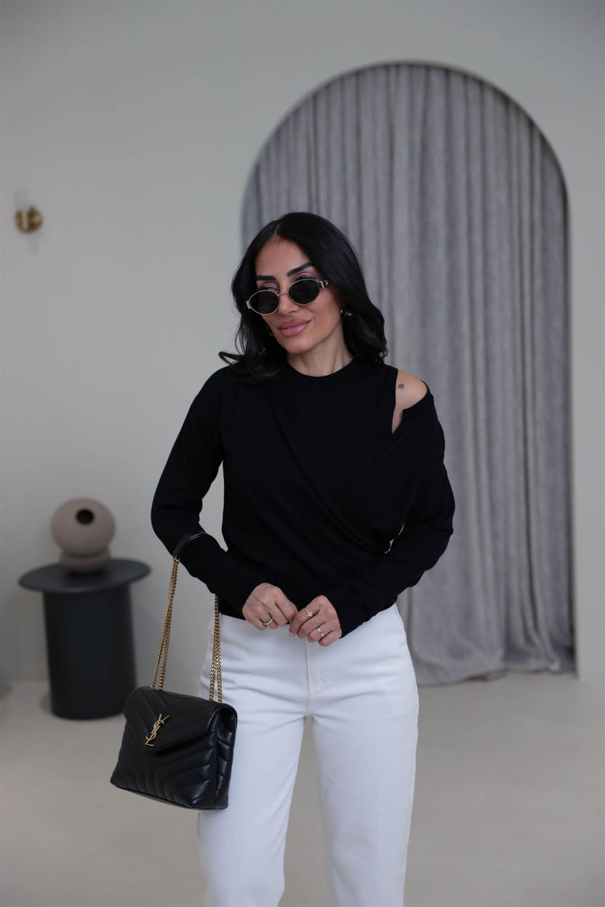 0163 Kruvaze Korsman İkili Takım Triko SİYAH