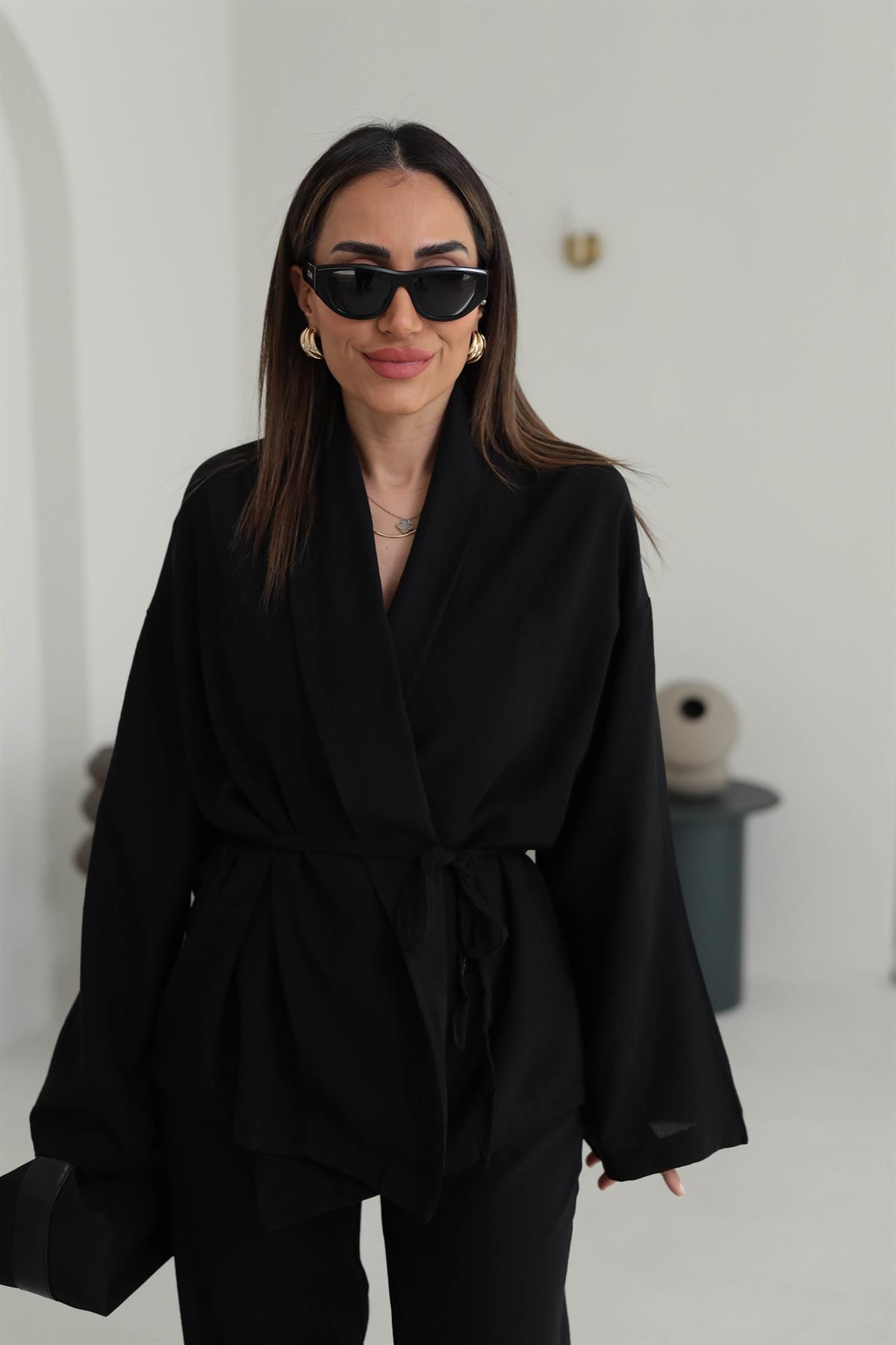 2058 Şal Yaka Kimano Takım SİYAH