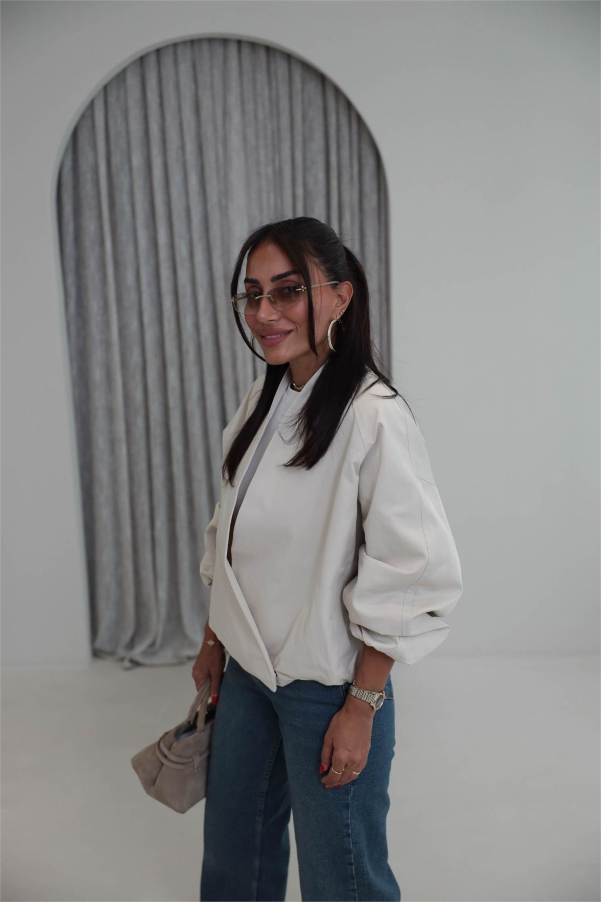 9760 Kruvaze Yaka Bel Lastikli Bomber TAŞ