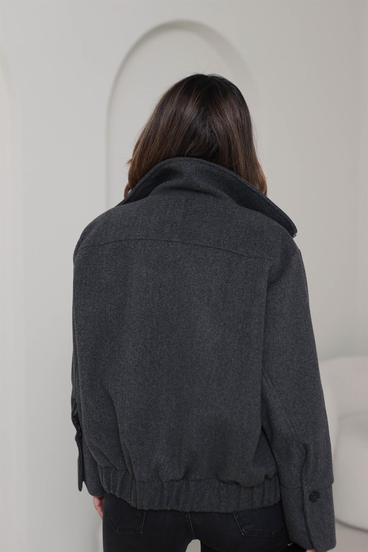 9567 Fermuarlı Kaşe Mont ANTRASİT