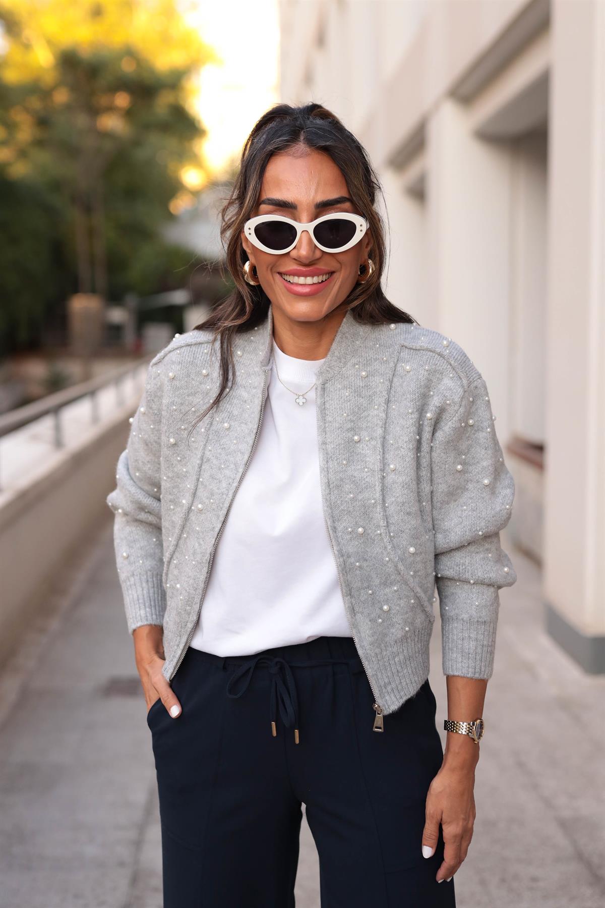 2238 İnci Detay Triko Bomber Ceket