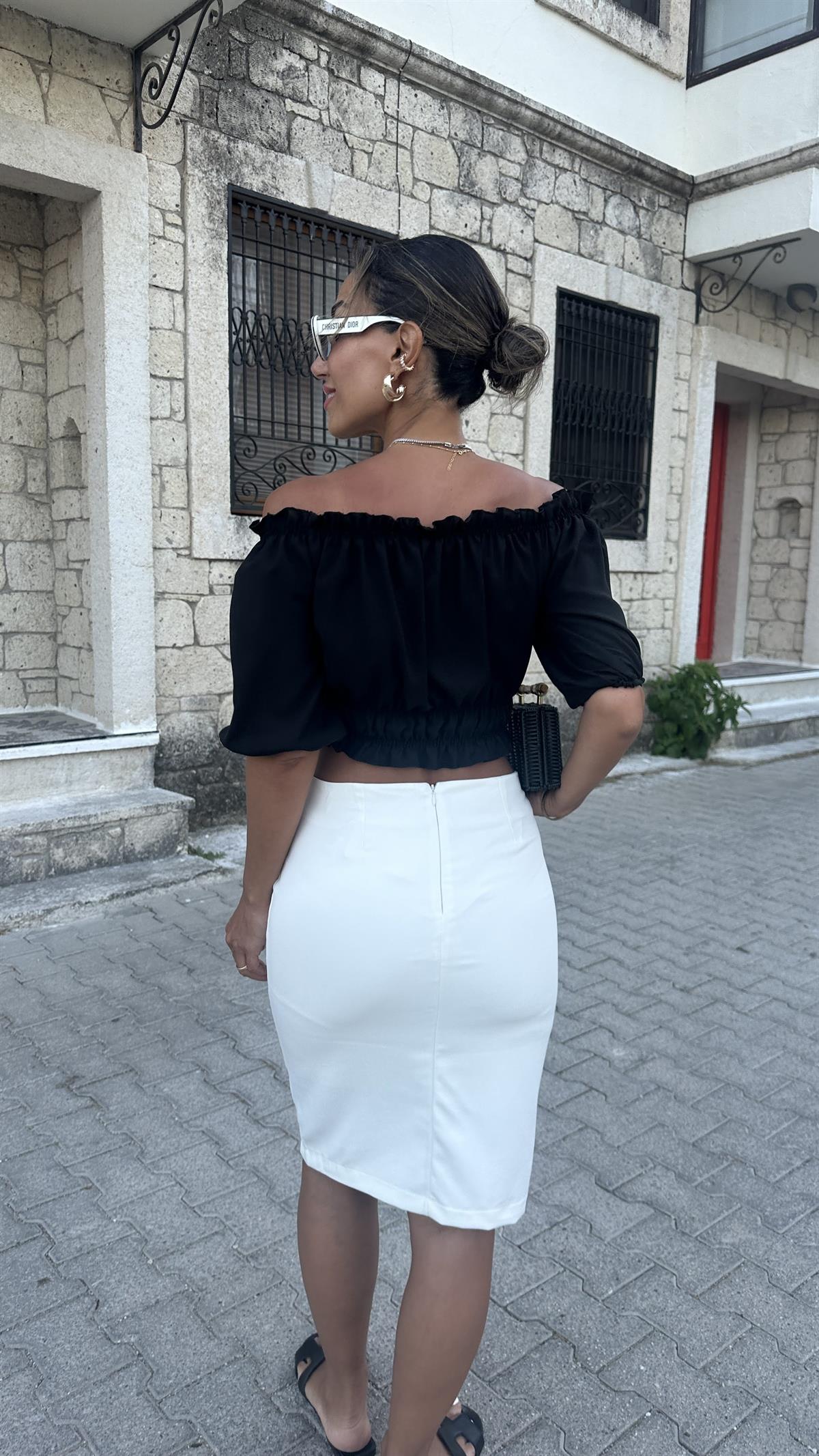 4580 Jessica Kumaş Önü Büzgülü Bluz