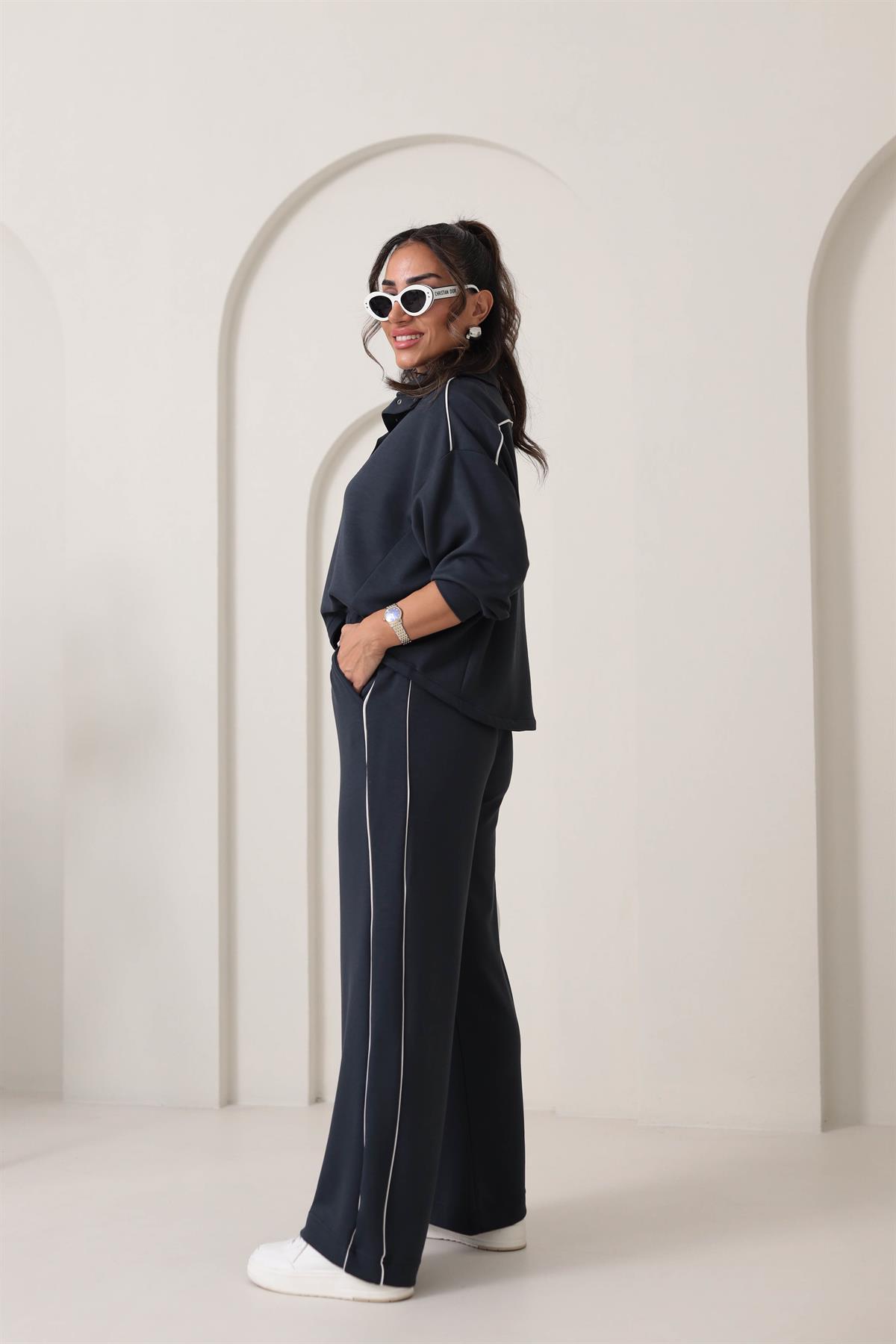 137 Dik Yaka Önü Çıtçıtlı Biyeli Modal Takım ANTRASİT