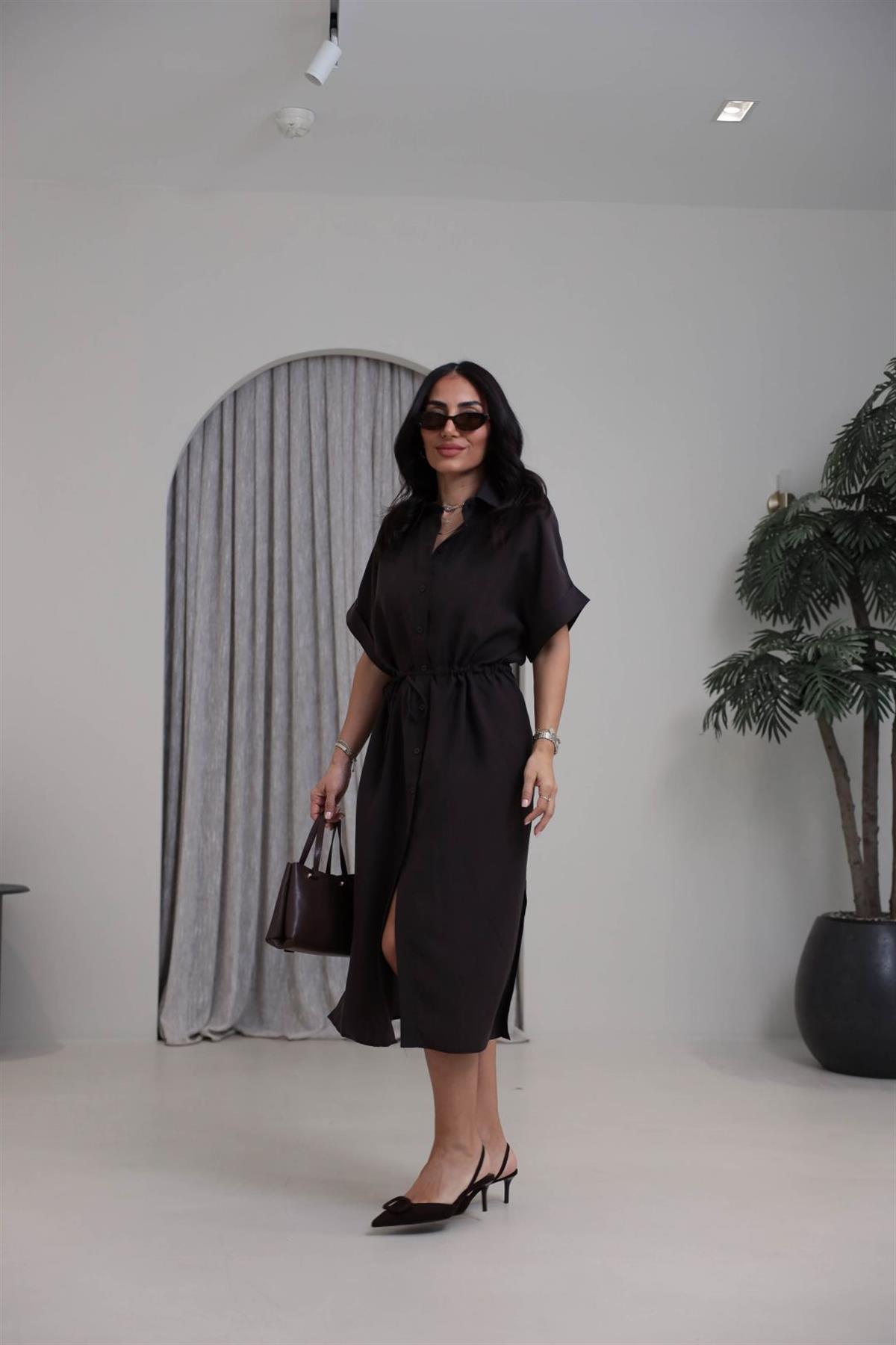 1003 Massi Tencel Gömlek Elbise KAHVE