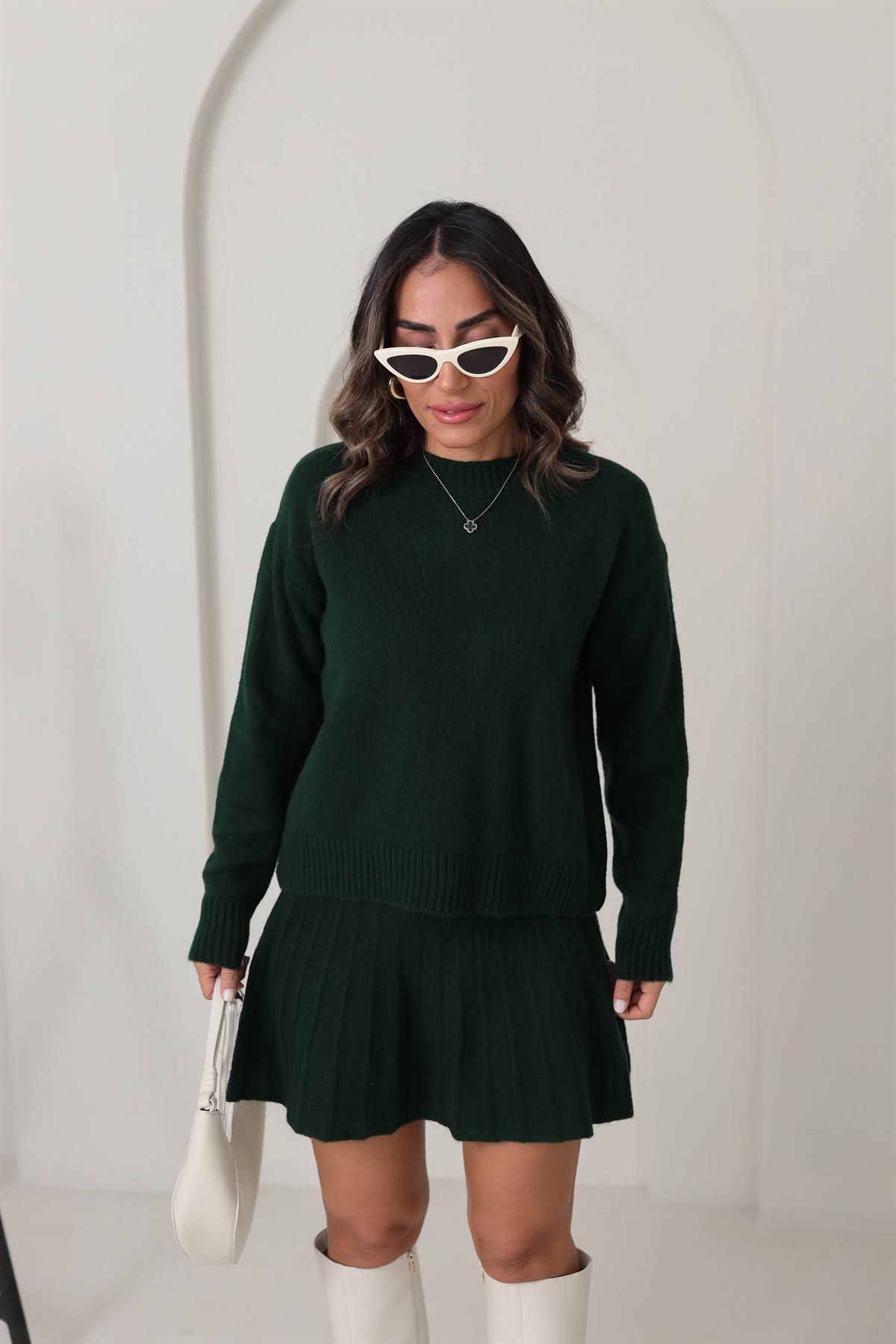 5157 Bisiklet Yaka Kazaklı Etekli Takım YEŞİL