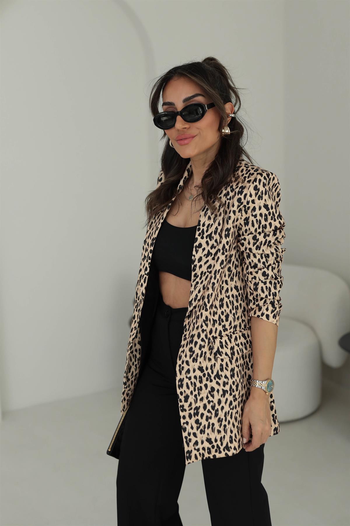 9206 Şal Yaka Leopar Ceket LEOPAR