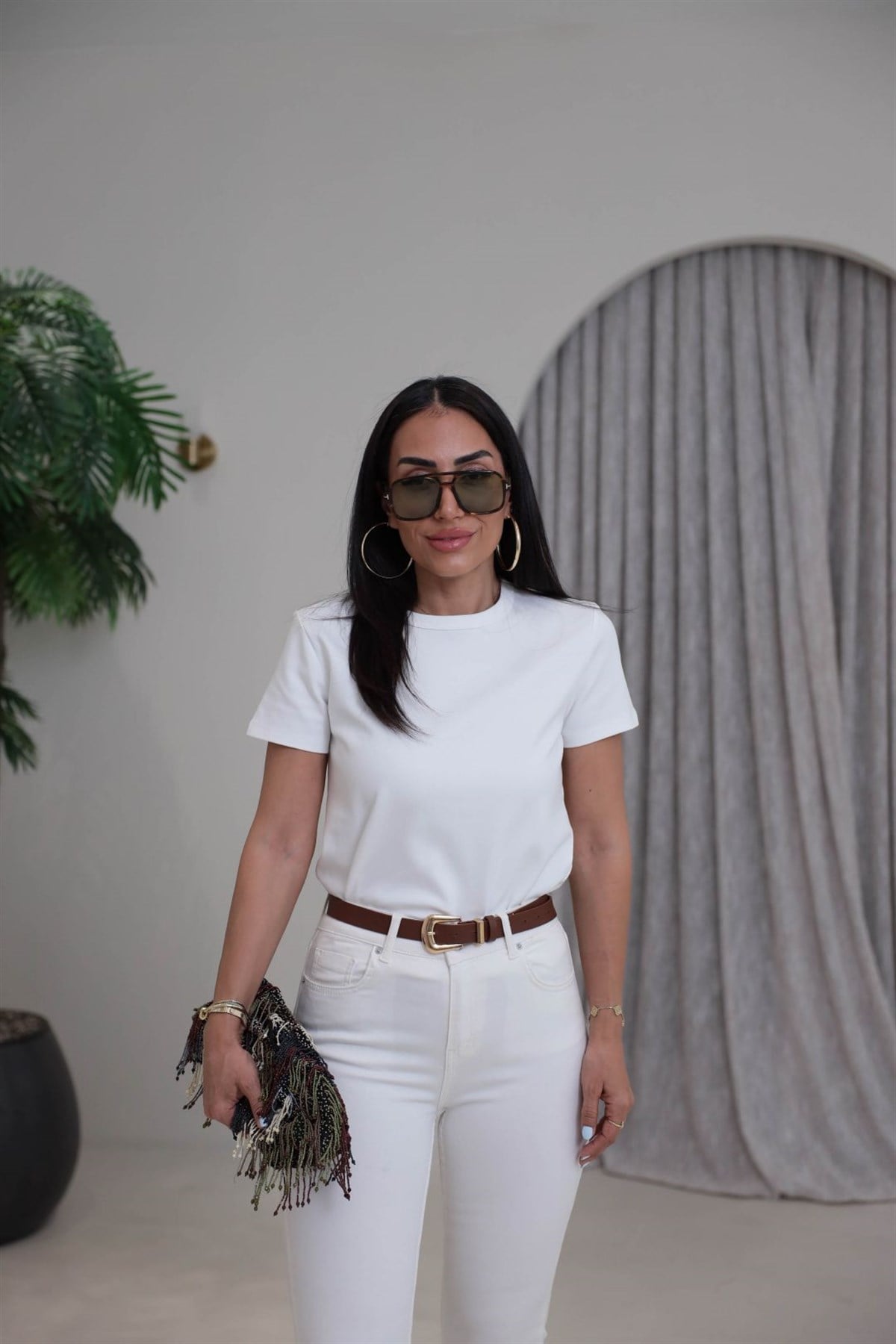 2779 Bisiklet Yaka Basic Tshirt BEYAZ