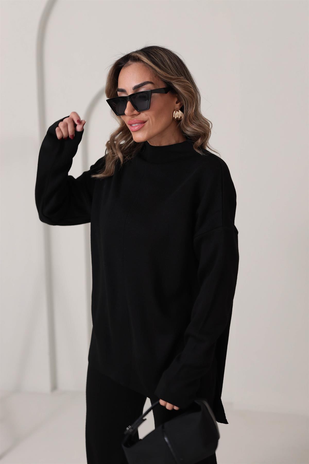 0001 Yarım Balıkçı Pantolonlu Triko Takım SİYAH