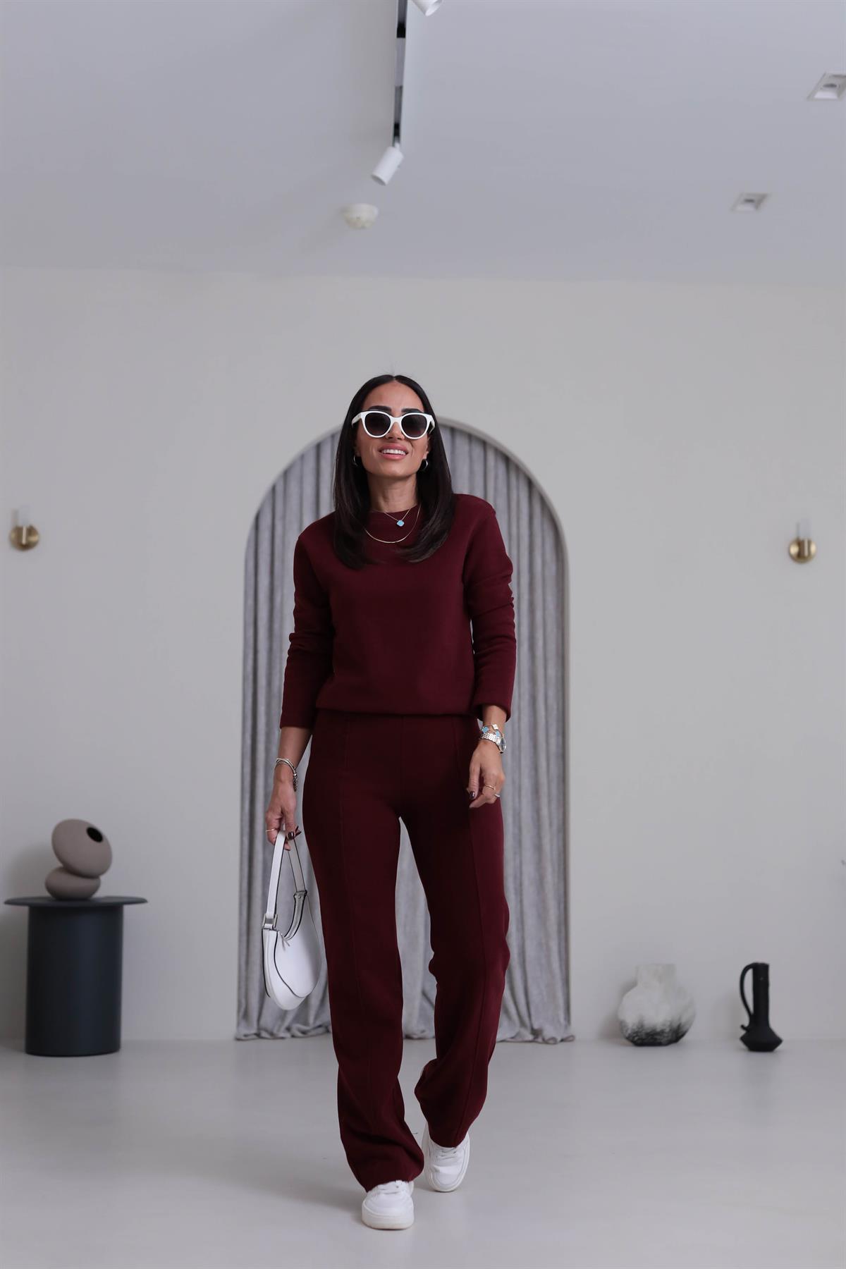 8432 Bisiklet Yaka Selanik Kumaş Takım BORDO