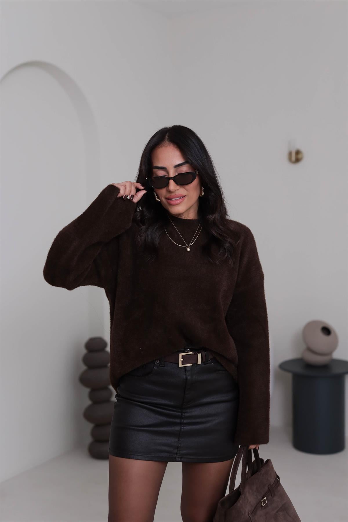 5256 Bisiklet Yaka Angora Triko ACI KAHVE