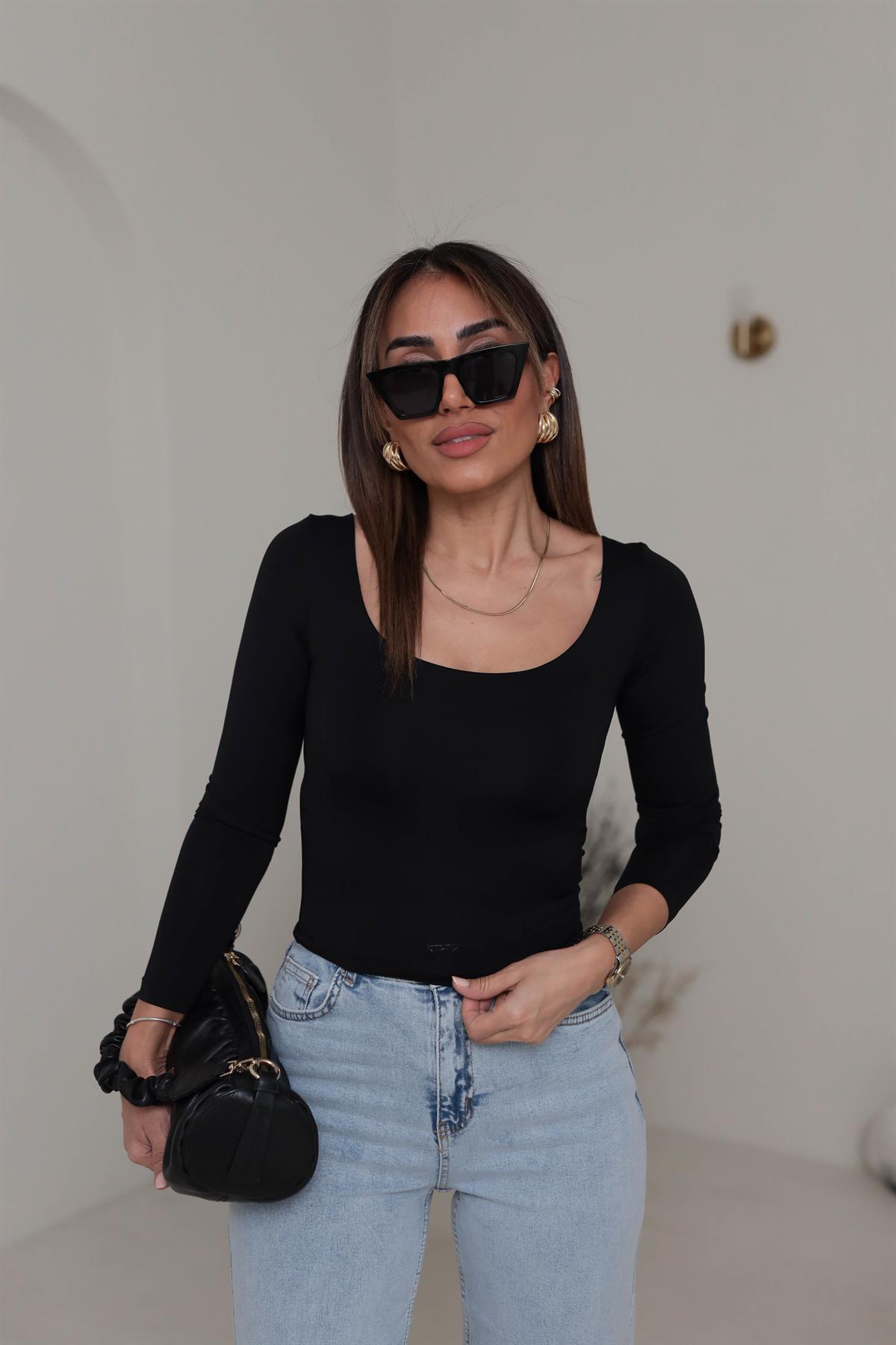 5124 U Yaka Sandy Bluz SİYAH