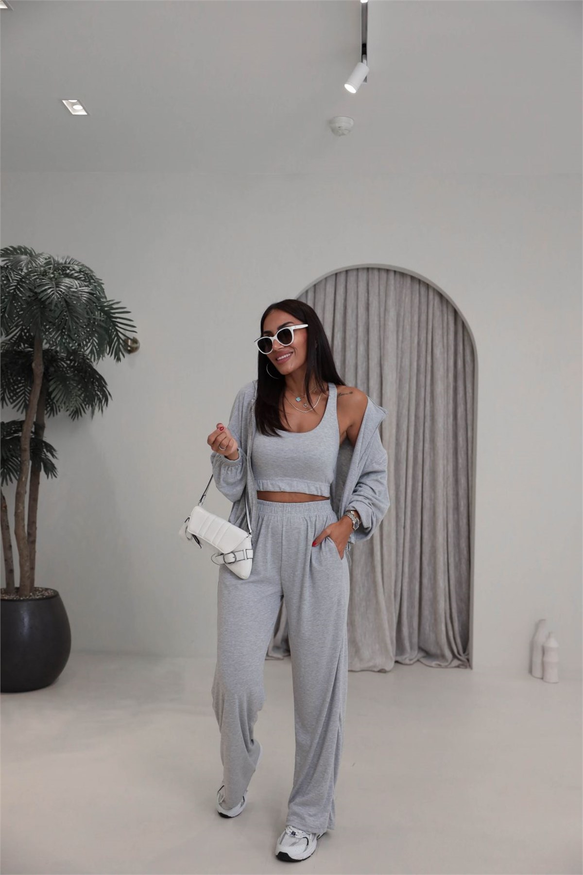 2862 Bralet Detaylı Üçlü Takım GRİ