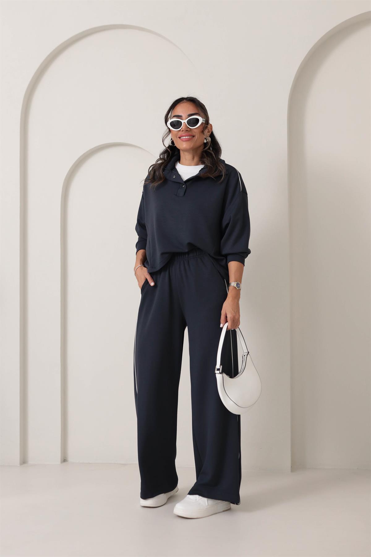 137 Dik Yaka Önü Çıtçıtlı Biyeli Modal Takım ANTRASİT