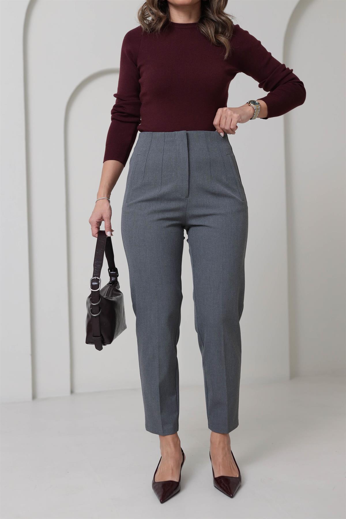 U5113-K Önü Flotalı Kumaş Pantolon ORTA GRİ