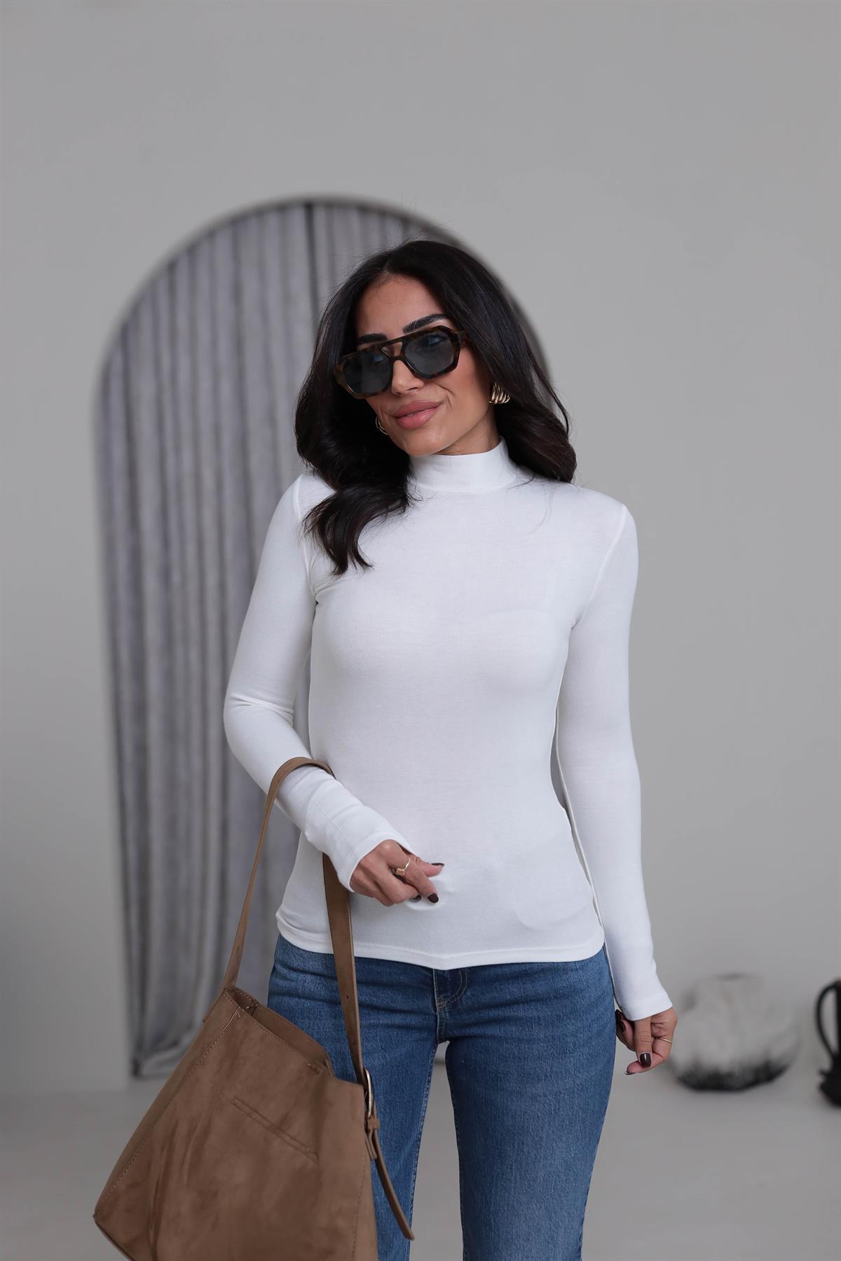 4144 Balıkçı Yaka Uzun Kol Bluz EKRU