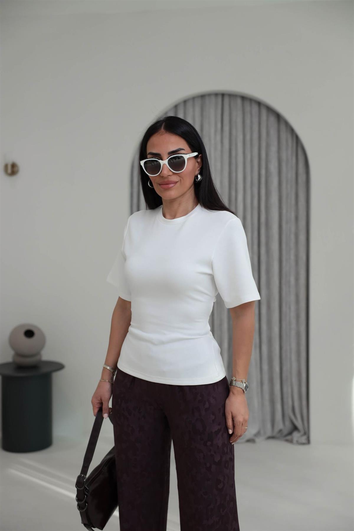 4238 Arkadan Bağlamalı Modal Tshirt EKRU