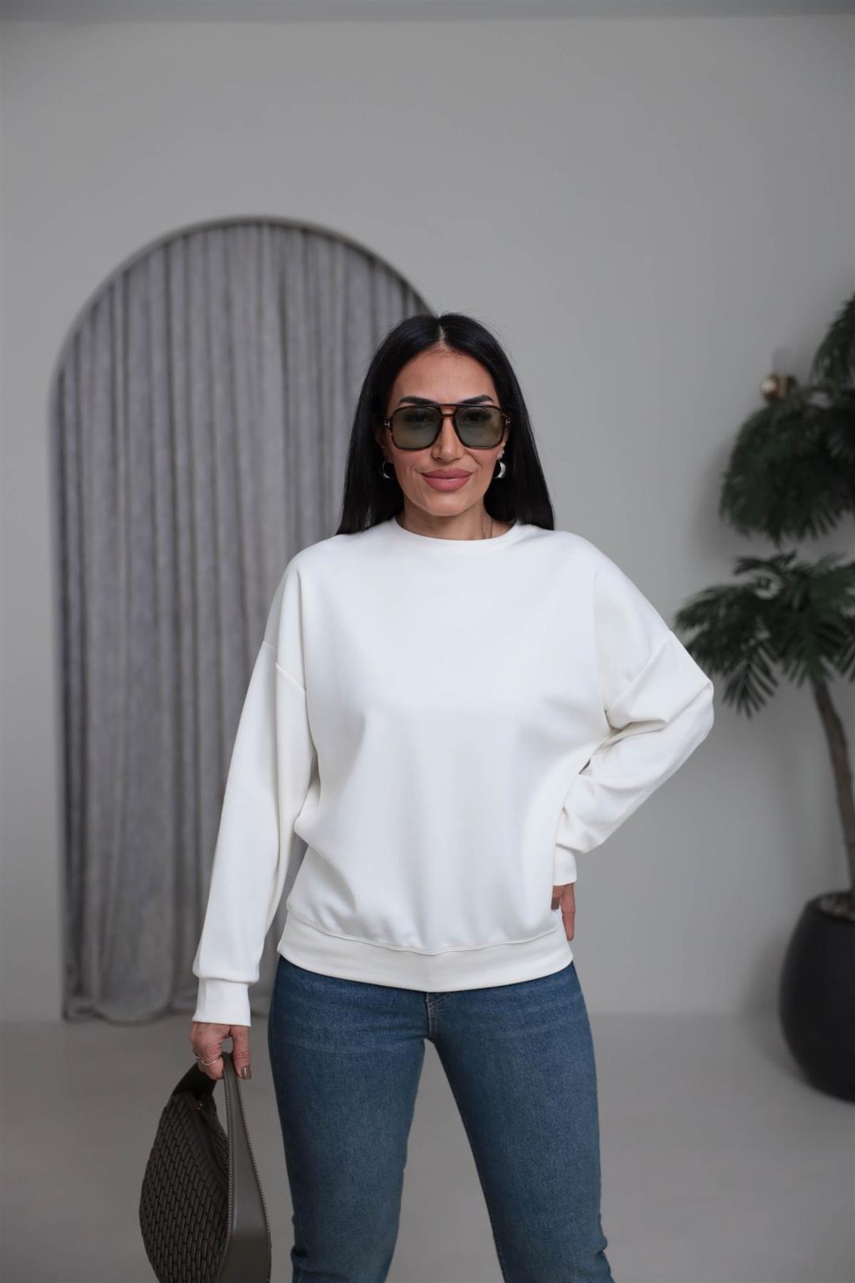 2028 Bisiklet Yaka Modal Sweatshirt EKRU