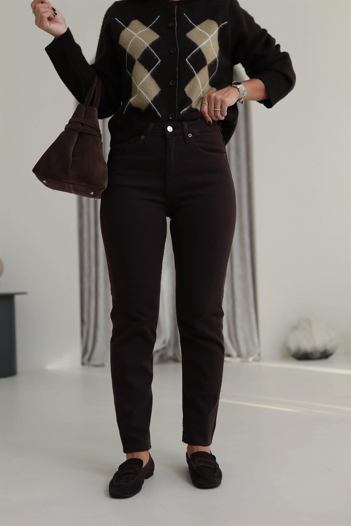 ZA Lazer Kesikli Boyfit Jean ACI KAHVE